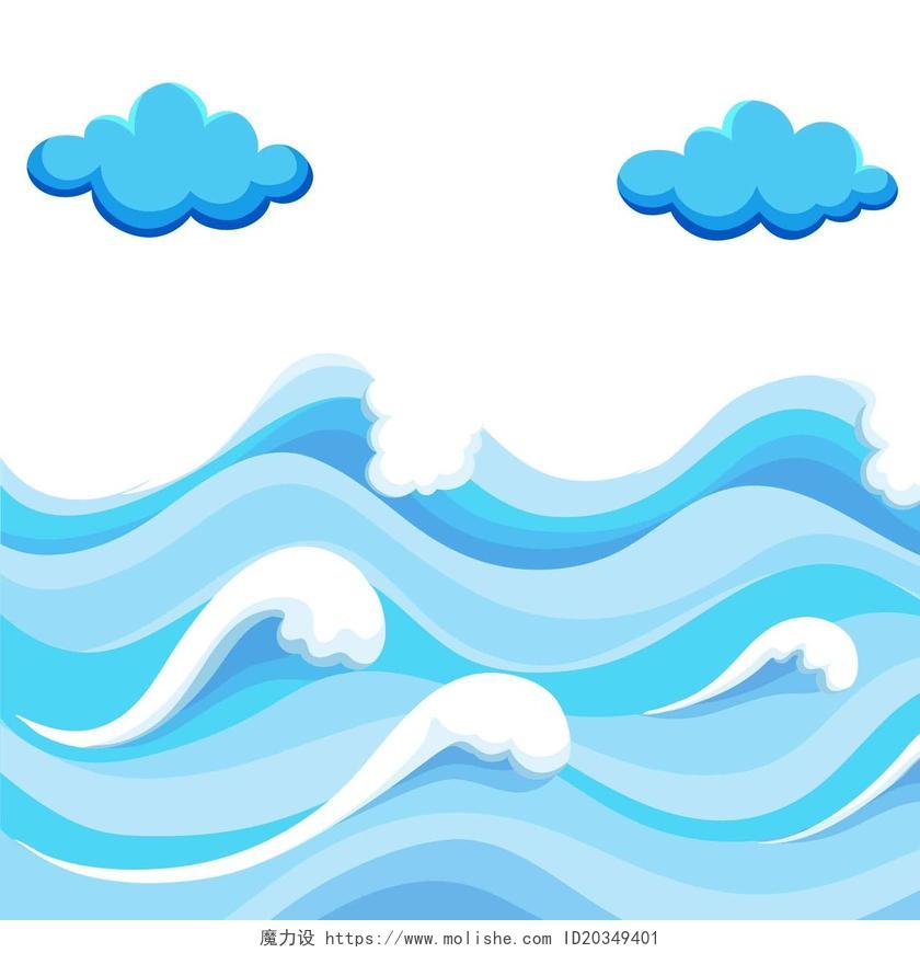 海浪云朵夏天海水矢量图